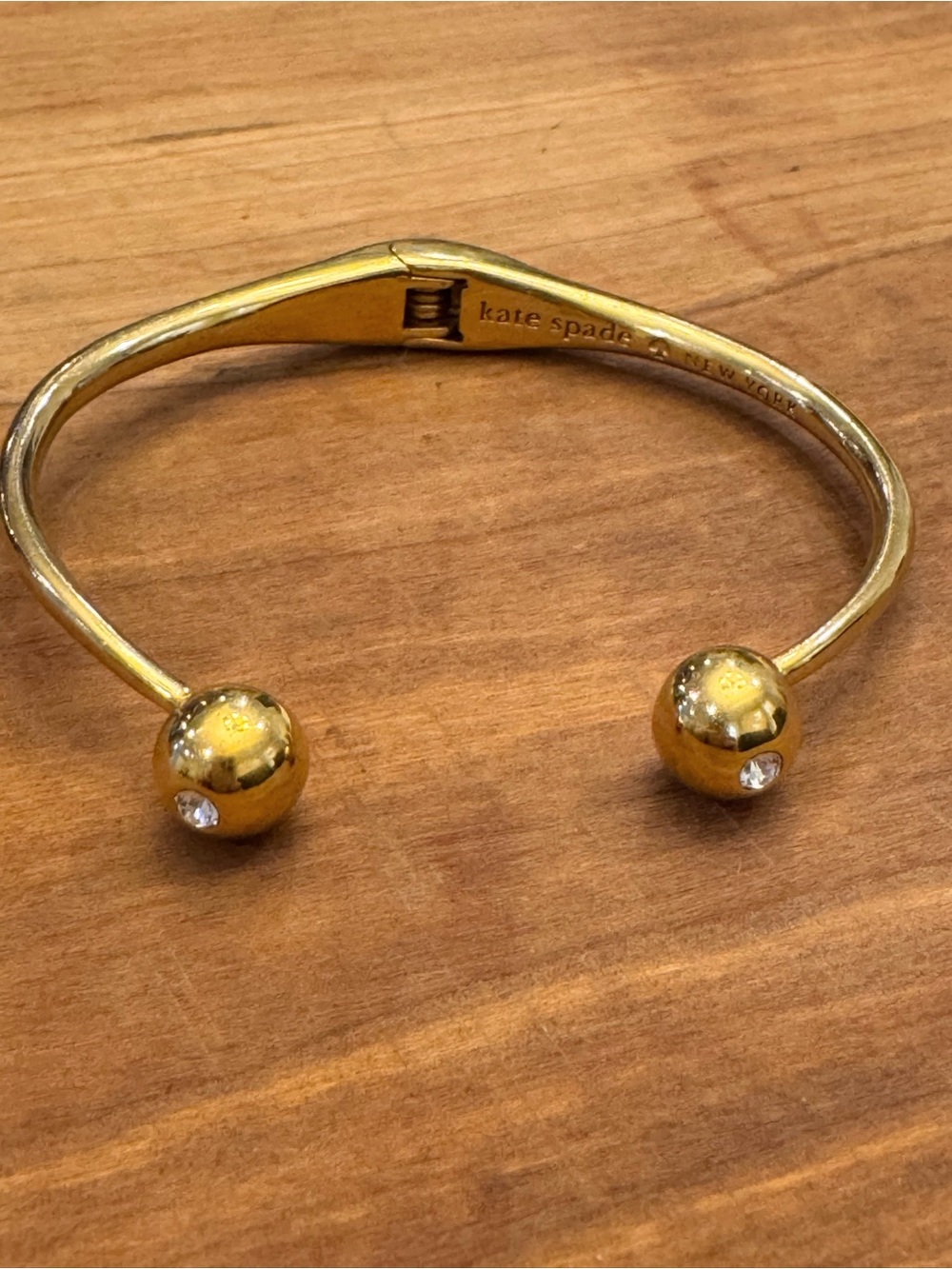 Kate Spade Gold-Tone Crystal Ball Hinged Cuff Bracelet